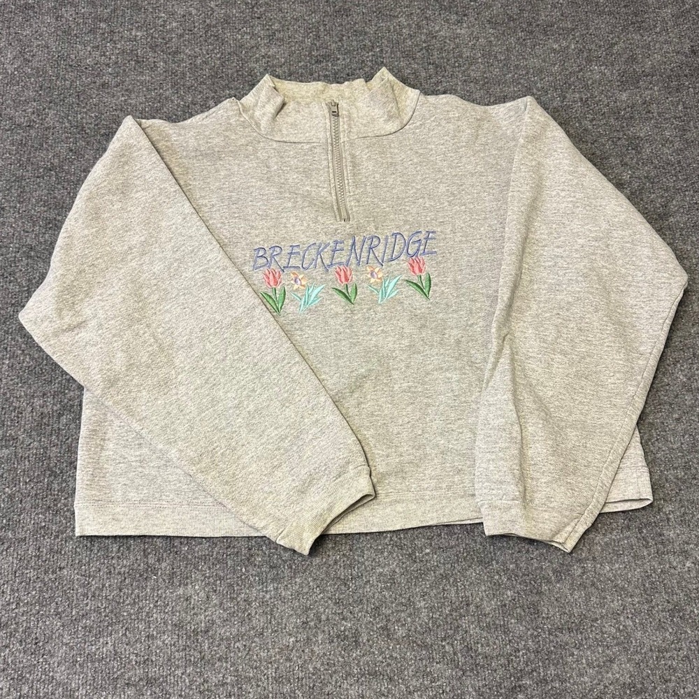 Discus Sport Sweatshirt Womens Size M Gray Breckenridge Quarter Zip USA Cropped